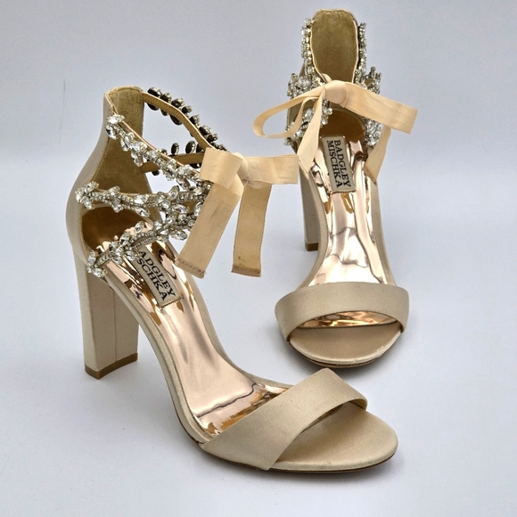 Badgley Mischka Shoes - Badgley Mischka Everafter Embellished Block Heels, Nude, Women's Size 7